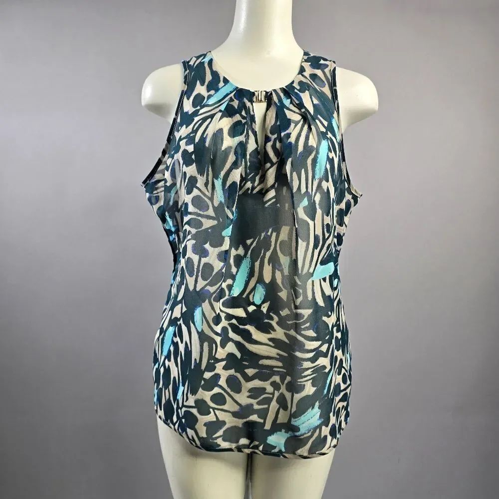 Ecru Blue and Gray Patterned Tank Top R2